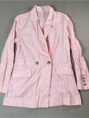 Gianni Bini women’s medium Pink Striped Linen jacket Double-Breasted blazer